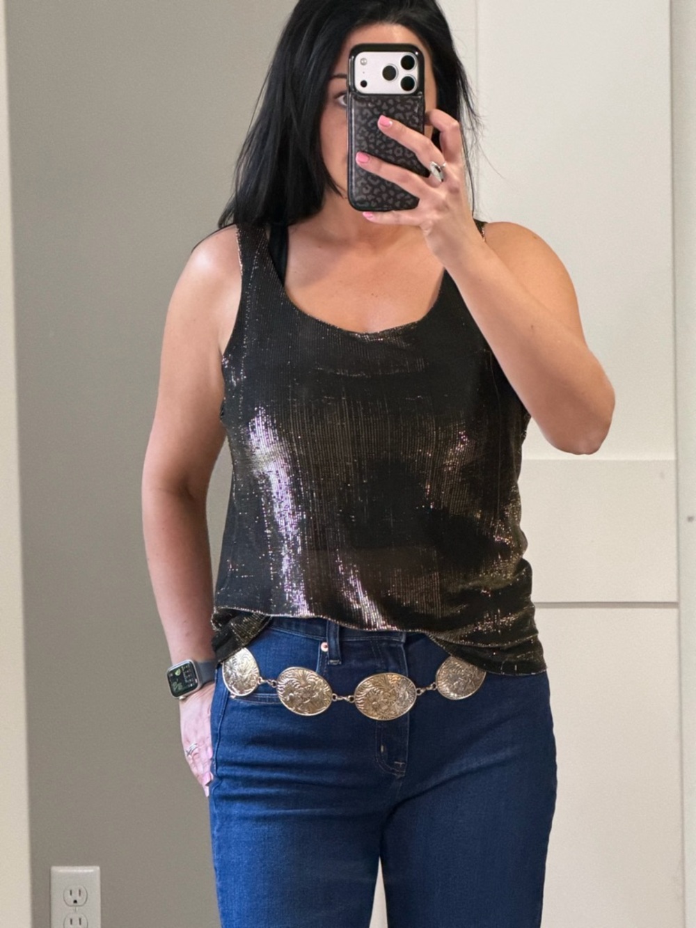 Vintage Boston Maid Black Metallic Sequin Tank Top